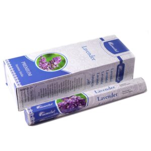 Aromatika Charcoal Free Hex Incense sticks in lavender scent, beautifully arranged.