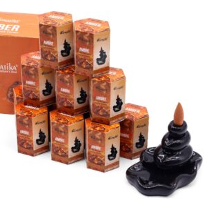 Hexagon box containing 10 amber backflow incense cones for a soothing experience.