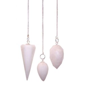 Snow Quartz magic pendulum with silver chain and gemstone bead