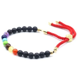 18K gold plated bracelet featuring colourful gemstones and lava stone.