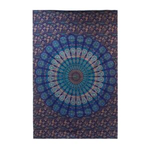 Handmade cotton bedspread featuring a classic mandala design in vibrant colours.