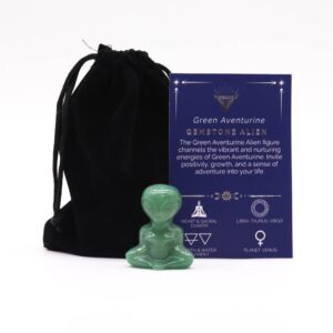 Green Aventurine alien figurine showcasing vibrant gemstone energy.