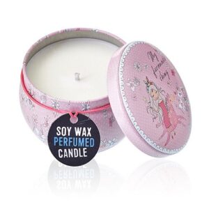 Colourful tin candle with friendly messages and Parma Violet fragrance.