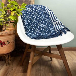 Handmade indigo throw featuring intricate Kasba Tiles pattern.