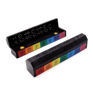 Colourful 7 Chakra Smoke Box designed for incense burning with chakra symbols.