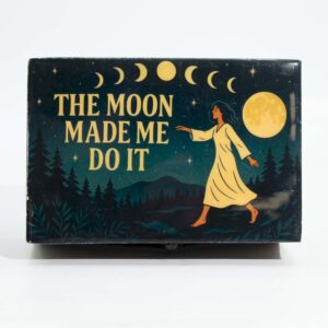 Medium mango wood box with an enamelled lid featuring lunar designs.