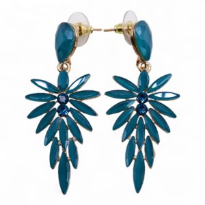 Teal green vintage glass long drop earrings with stainless steel accents.
