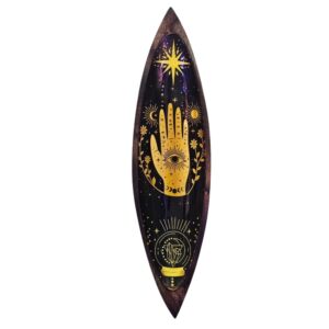 Hamsa Enamel Incense Bowl in mango wood with celestial artwork