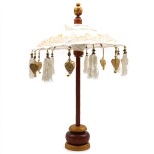 Handcrafted Bali Home Decor Parasol in natural canvas with gold accents.