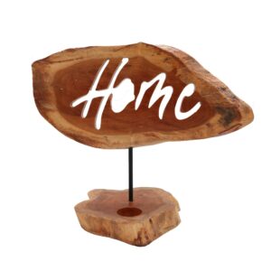 Wooden candle holder with carved 'Home' text, perfect for cosy interiors.