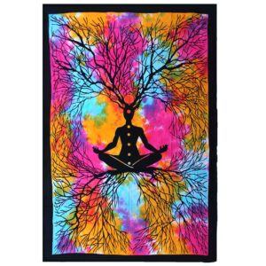 Cotton bedspread featuring a yoga tree design, perfect for home decor.