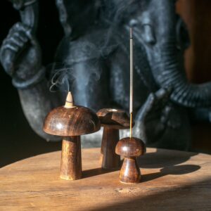 Set of three decorative incense cone mushrooms in varying sizes.