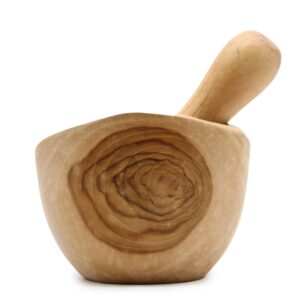 Natural teak pestle and mortar set crafted from Bali teakwood.