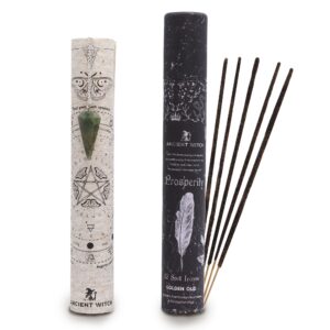 Prosperity Spell Incense with aventurine pendulum and divination map.