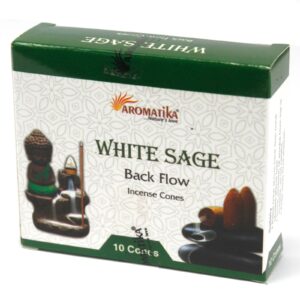 Backflow incense cones with white sage for calming home fragrance.