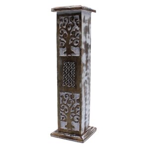 Elegant white washed incense holder designed as a smoke tower.