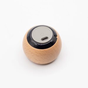 Wooden Mandela Effect Mini Speaker with natural wood finish and compact design.