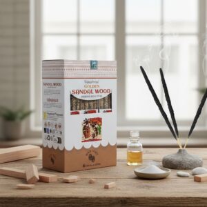 Golden Sandal Wood smudging resin sticks with a textured finish.