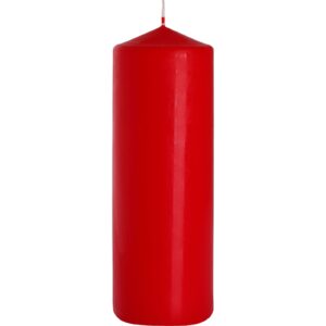 Red pillar candle with a long burning time of 160 hours.