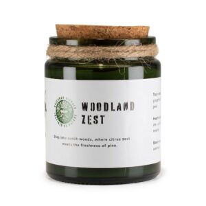 Greenman Woodwick Soy Candle in Woodland Zest with natural woodwick