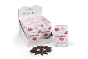 Pack of Stamford Premium Incense Cones with a metal holder for home fragrance.