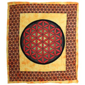 Vibrant orange double cotton bedspread featuring the Flower of Life design.