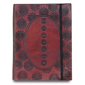 Medium notebook with a strap featuring a vibrant chakra mandala design.