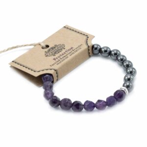 Faceted gemstone bracelet featuring sparkling amethyst beads.