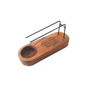 Teak wood Palo Santo heater with Hamsa design for aromatic experiences.