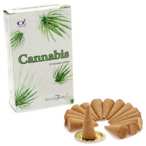 Stamford Premium Incense Cones with a metal holder for a calming atmosphere.