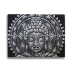 Grey Buddha mandala brocade detail in a 30x40cm size for home decor.