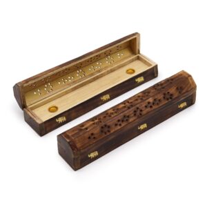 Natural mango wood smoke box designed for incense burning.