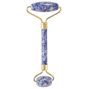Sodalite gemstone face roller with unique blue and pale marbling patterns.