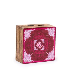 Small enameled square box featuring heart and cupid design for decor