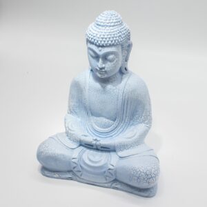 Sky blue Meditation Buddha lamp with an oval stand and crackle finish.