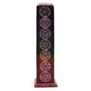Elegant soapstone square tower incense holder featuring seven chakras.