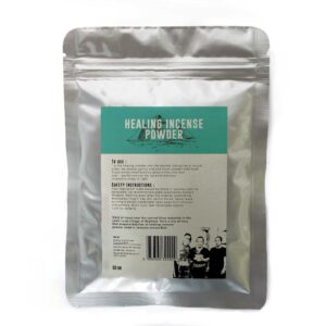 Eucalyptus incense powder in a decorative holder, ready for use.