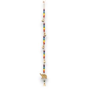 Brass elephant chimes with colourful chakra beads and string bells.