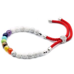 925 silver plated bracelet with white howlite and royal red string design.