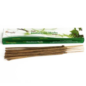Hand rolled Vedic incense sticks made with Himalayan herbs in a decorative box.