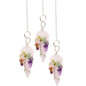 Rose Quartz Magic Pendulum with seven chakra symbols for spiritual guidance.