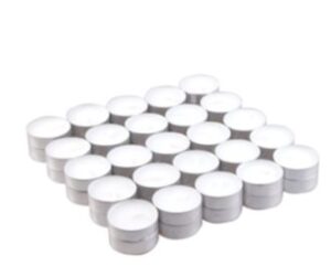 Pack of 50 unscented tealight candles for a calming atmosphere.
