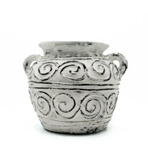Cream Greek clay plant pot with handles, perfect for indoor greenery.