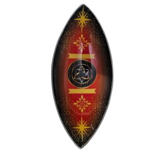 Pagan Triquetra Enamel Incense Bowl in rich red and black tones with gold details.