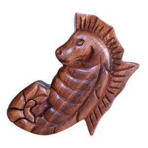 Handmade Sheesham wood Bali Magic Box featuring a sea horse design.
