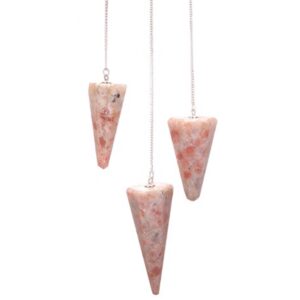 Handcrafted sunstone pendulum with silver chain and gemstone bead.