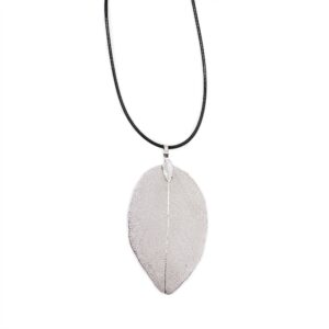 Silver necklace featuring a unique bravery leaf pendant, perfect for nature lovers.