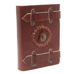 Leather Tigereye notebook with unique buckles and metal clasps.