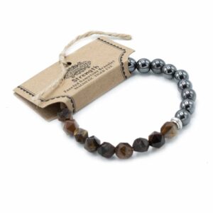 Faceted gemstone bracelet featuring polished tiger eye beads with a sparkling finish.