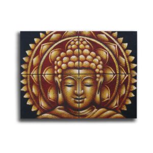 Elegant gold Buddha mandala brocade detail on a 30x40cm fabric.